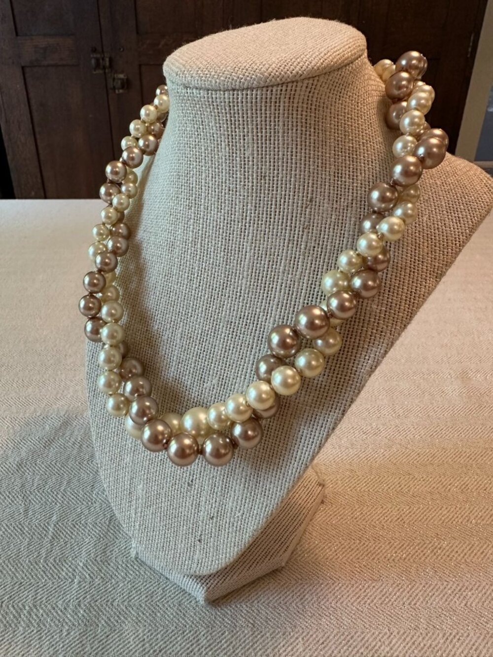 J. Crew Crewcuts Double Strand Faux Pearl Necklace Gold-Tone Statement Jewelry - Picture 5 of 10